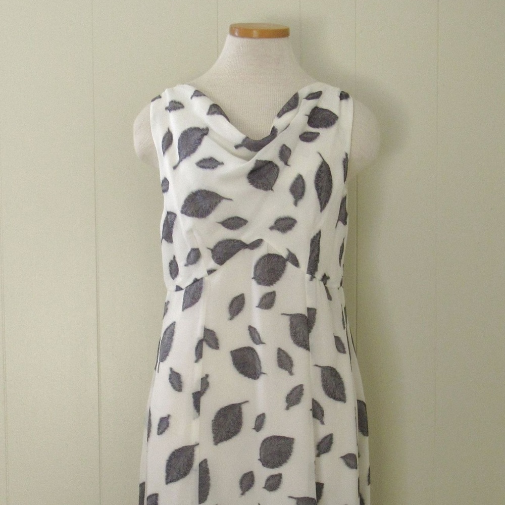Cowl Neck Sun Dress White Gray Nature Print Large